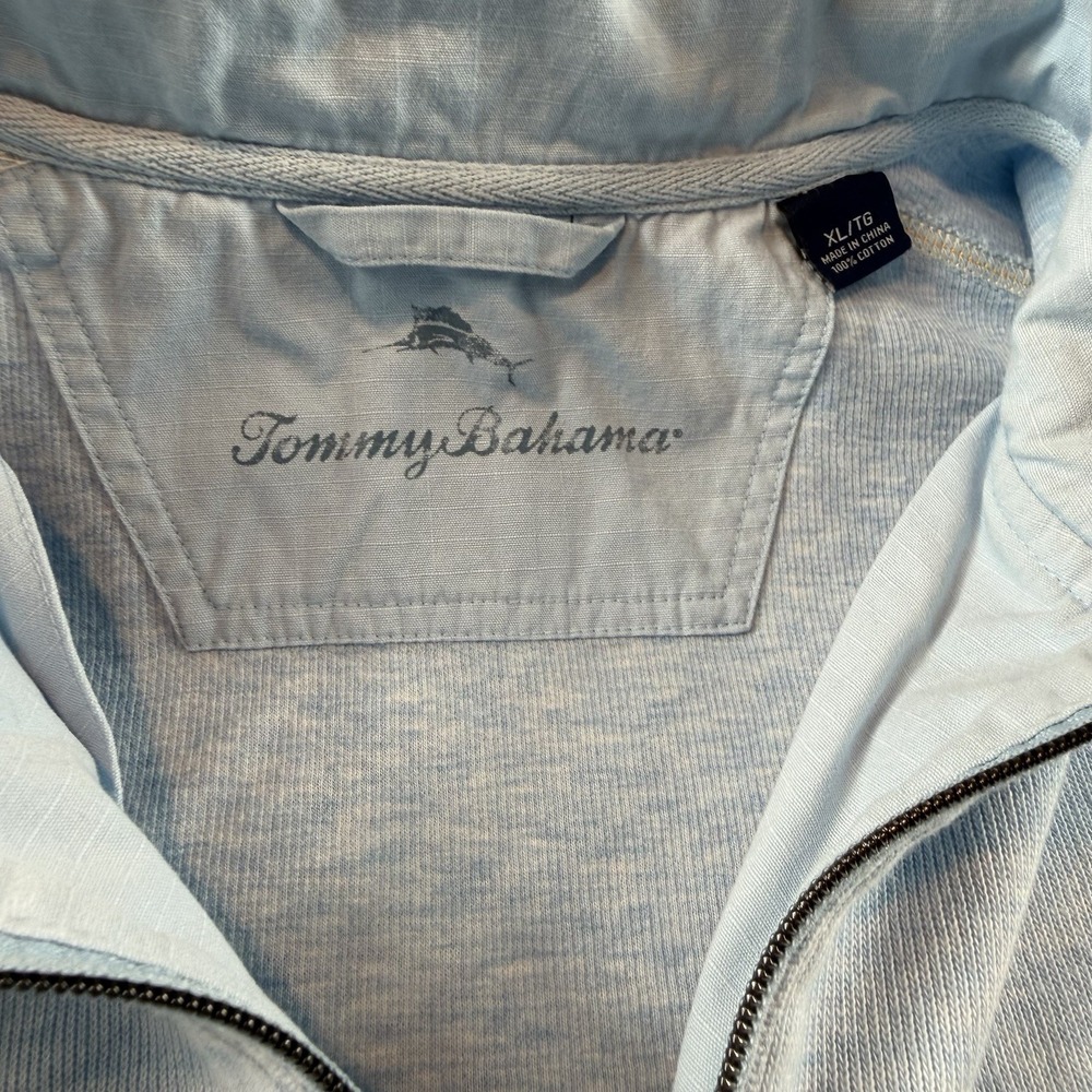 Tommy Bahama Mens XL Tall Blue Quarter Zip Pullover Sweatshirt Cotton - Picture 3 of 12